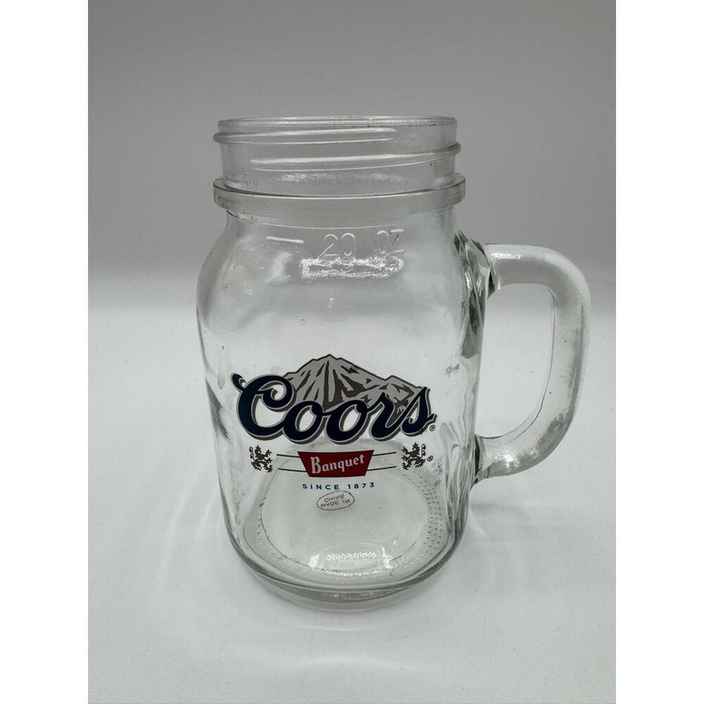 Coors Banquet 20oz Mason Jar Beer Mug Glass Stein w Handle